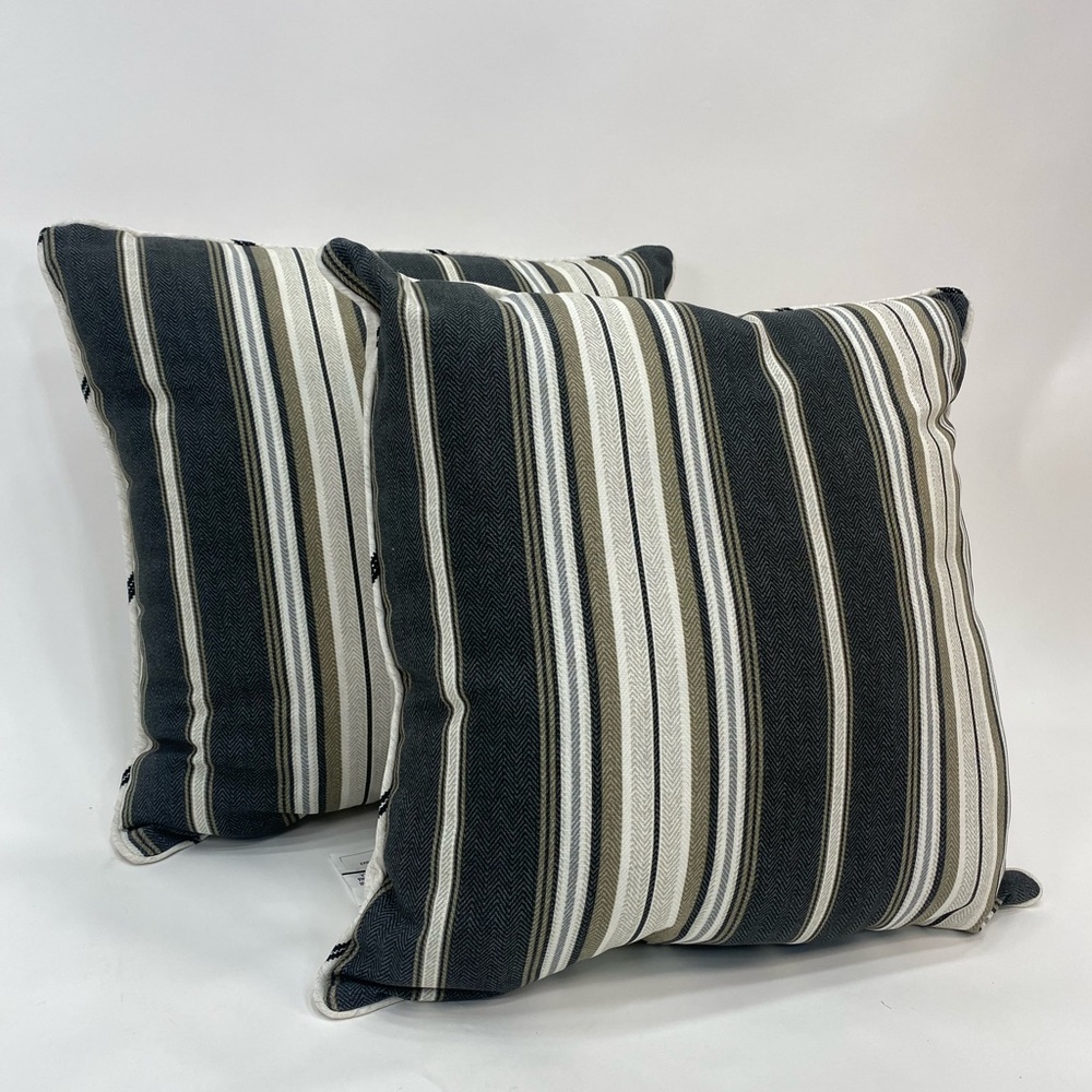 Brentwood Originals Indoor Outdoor Grey Striped Decorative Pillow 2 set